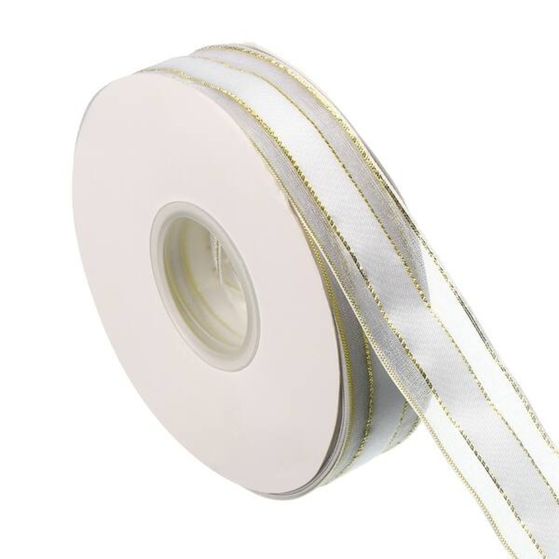1 Inch x 46 Yd Organza Chiffon Ribbon Golden Edge Gift Wrapping Ribbon